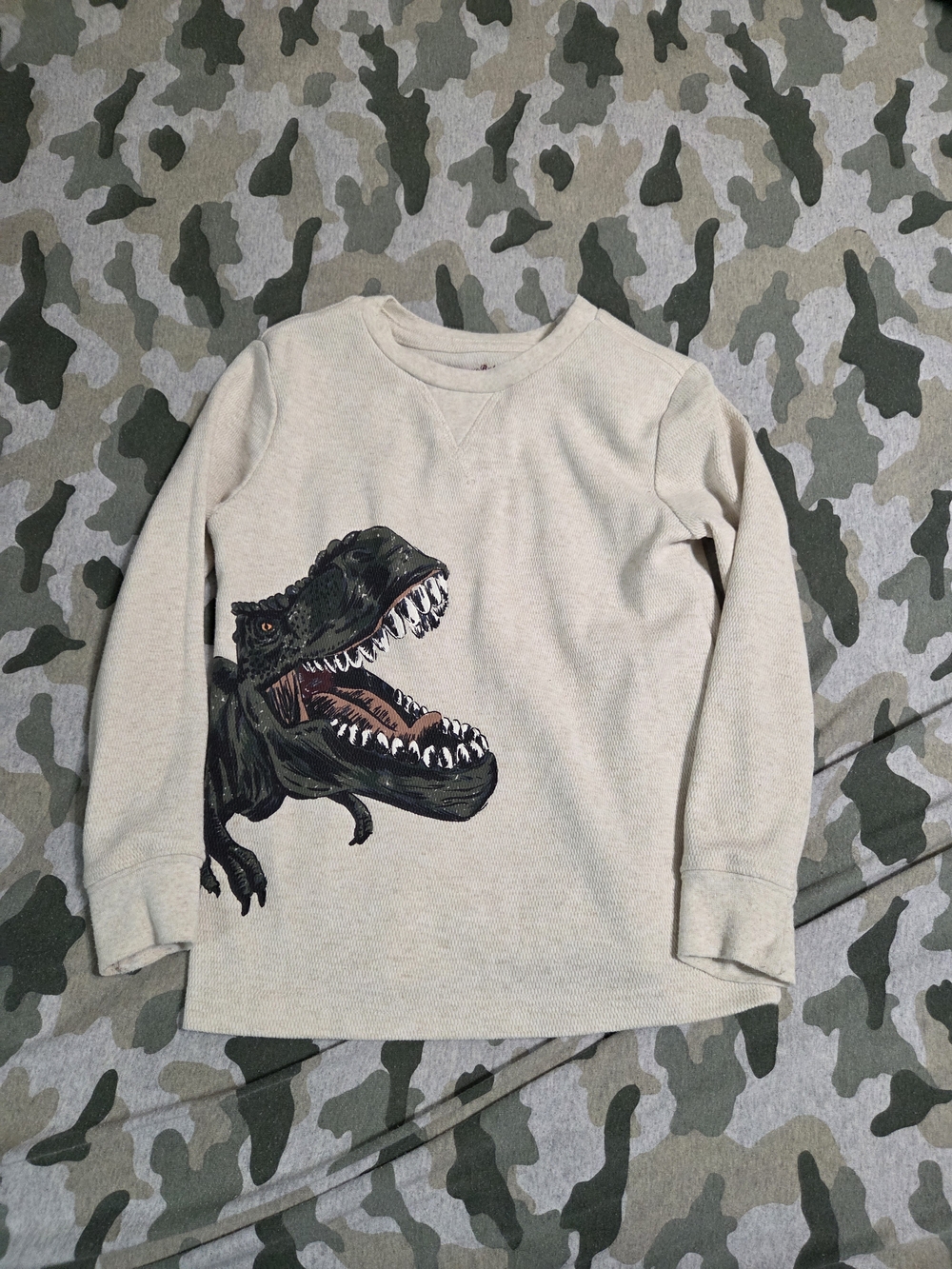 Tommy Bahama Beige Long-Sleeve Tee with Dark Green Dinosaur Graphic